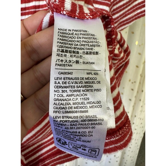 Levi's Women's 100% Cotton Stripe Short Sleeve Britt Snap Front Ribbed Top XS - Picture 7 of 8
